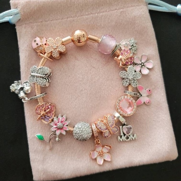 Linx Rose Gold Bracelet with Pink Silver and Rose Gold Mom Themed Charms